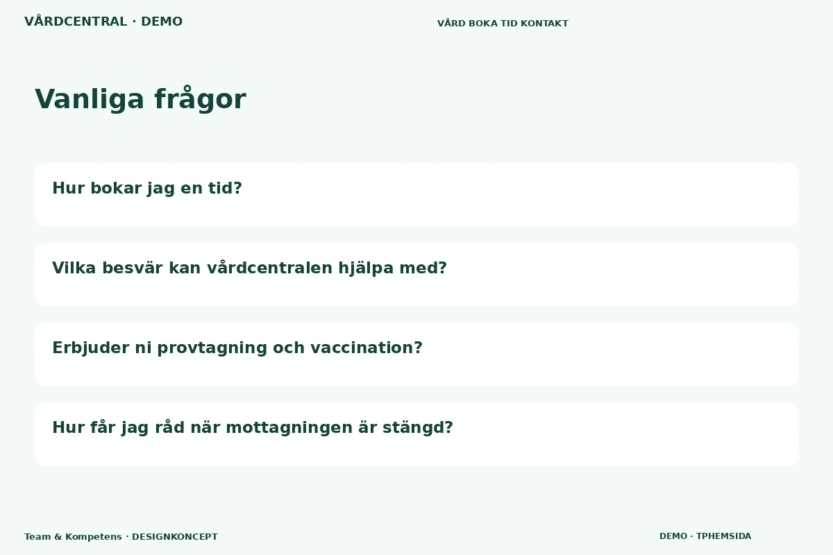 Team & Kompetens – Vanliga frågor för vårdcentral