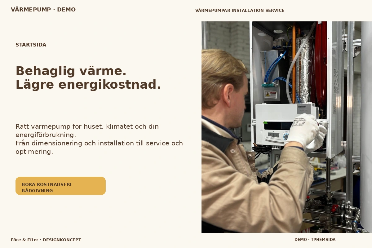 Före & Efter – Startsida för värmepump