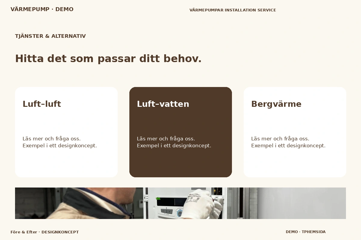 Före & Efter – Tjänster & alternativ för värmepump