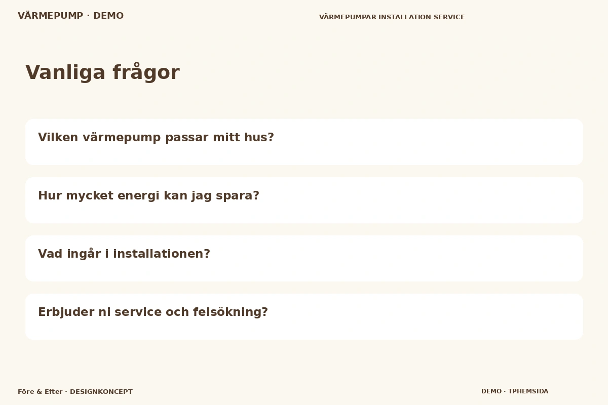 Före & Efter – Vanliga frågor för värmepump