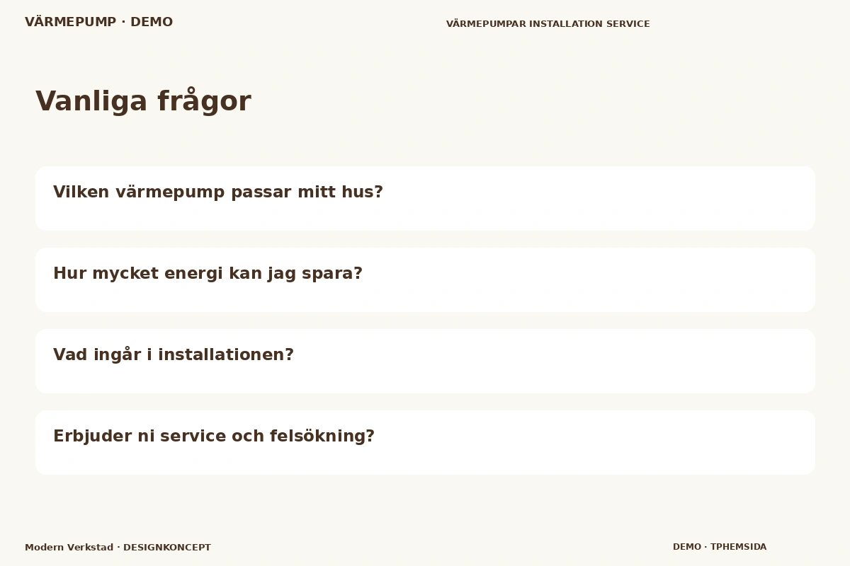 Modern Verkstad – Vanliga frågor för värmepump