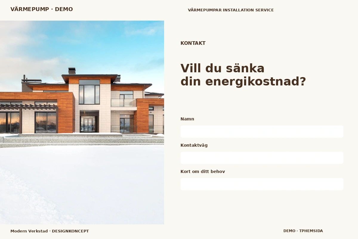 Modern Verkstad – Kontakt för värmepump