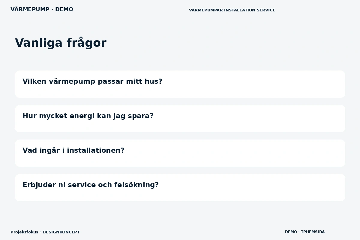 Projektfokus – Vanliga frågor för värmepump