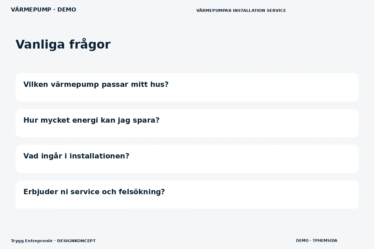 Trygg Entreprenör – Vanliga frågor för värmepump