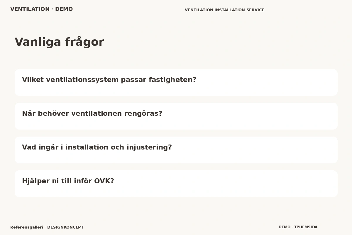 Referensgalleri – Vanliga frågor för ventilation