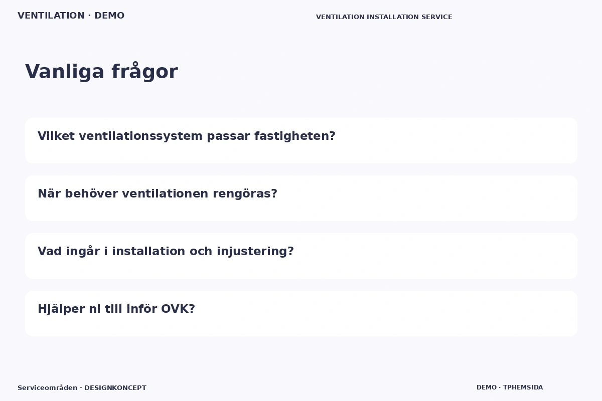 Serviceområden – Vanliga frågor för ventilation