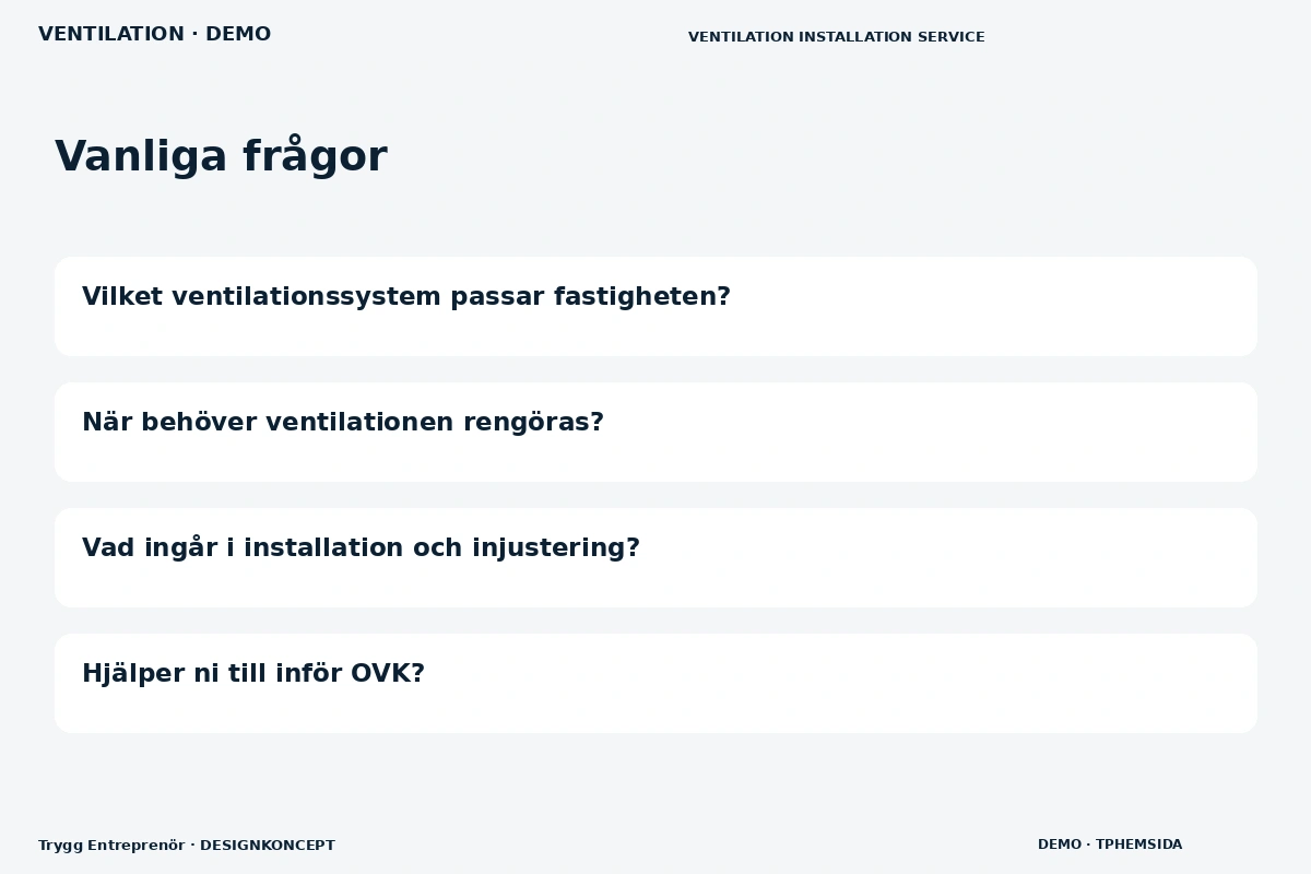 Trygg Entreprenör – Vanliga frågor för ventilation