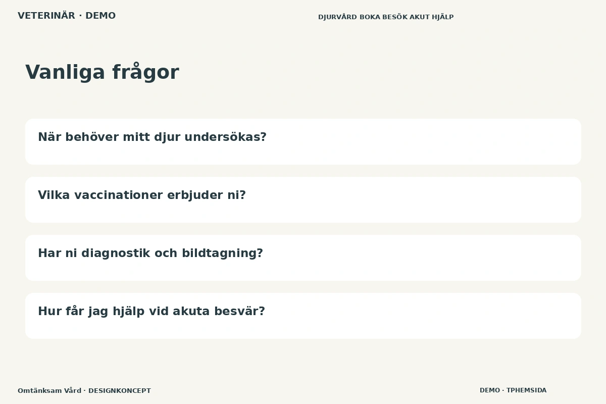 Omtänksam Vård – Vanliga frågor för veterinär