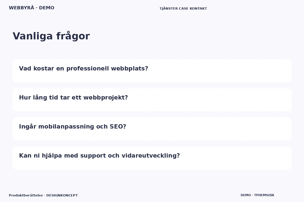 Produktberättelse – Vanliga frågor för webbyrå