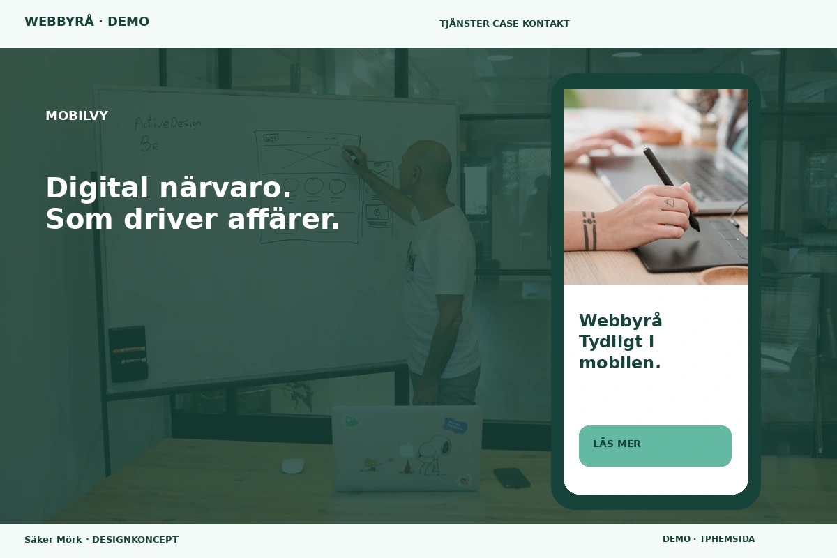 Säker Mörk – Mobilvy för webbyrå