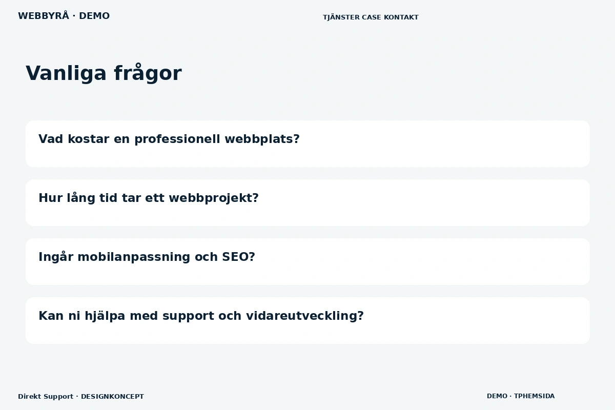 Direkt Support – Vanliga frågor för webbyrå