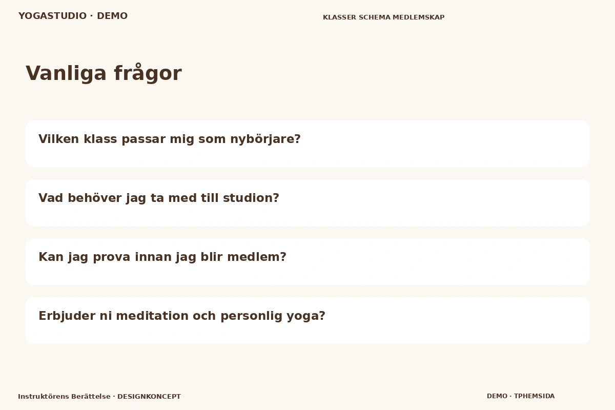 Instruktörens Berättelse – Vanliga frågor för yogastudio