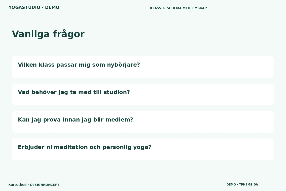 Kursutbud – Vanliga frågor för yogastudio