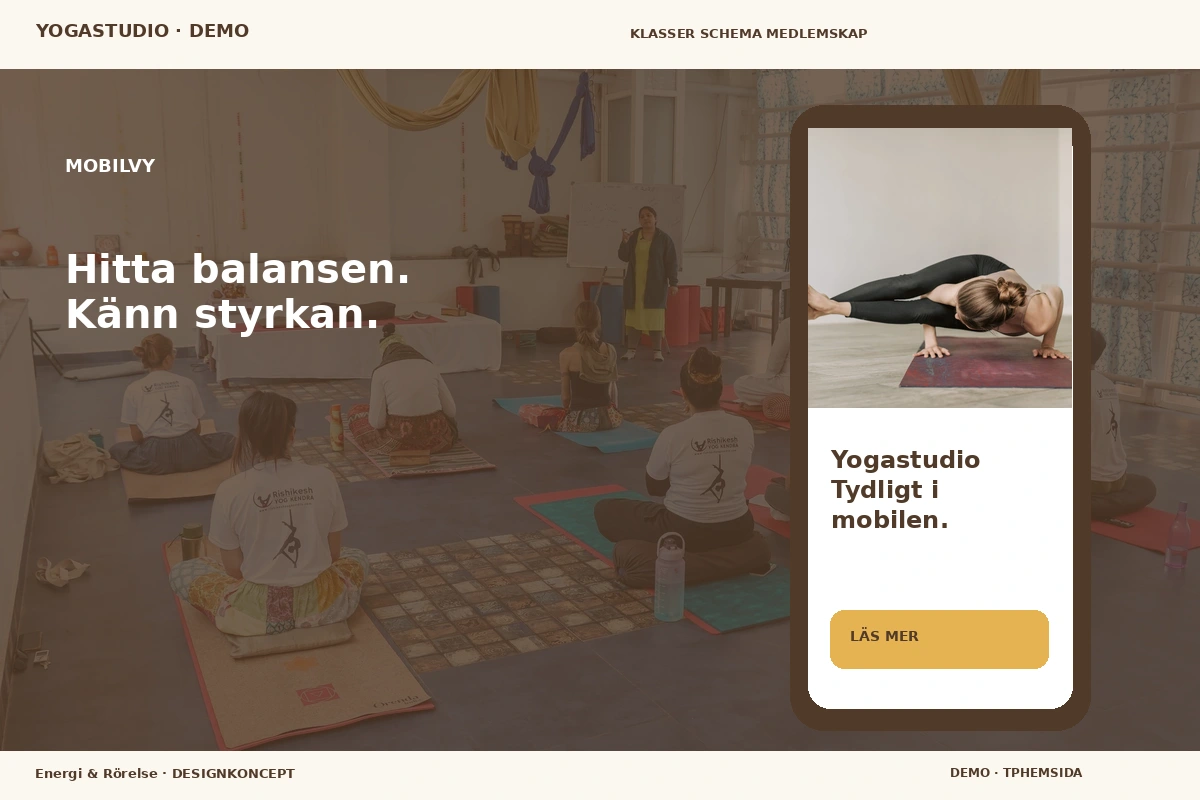 Energi & Rörelse – Mobilvy för yogastudio
