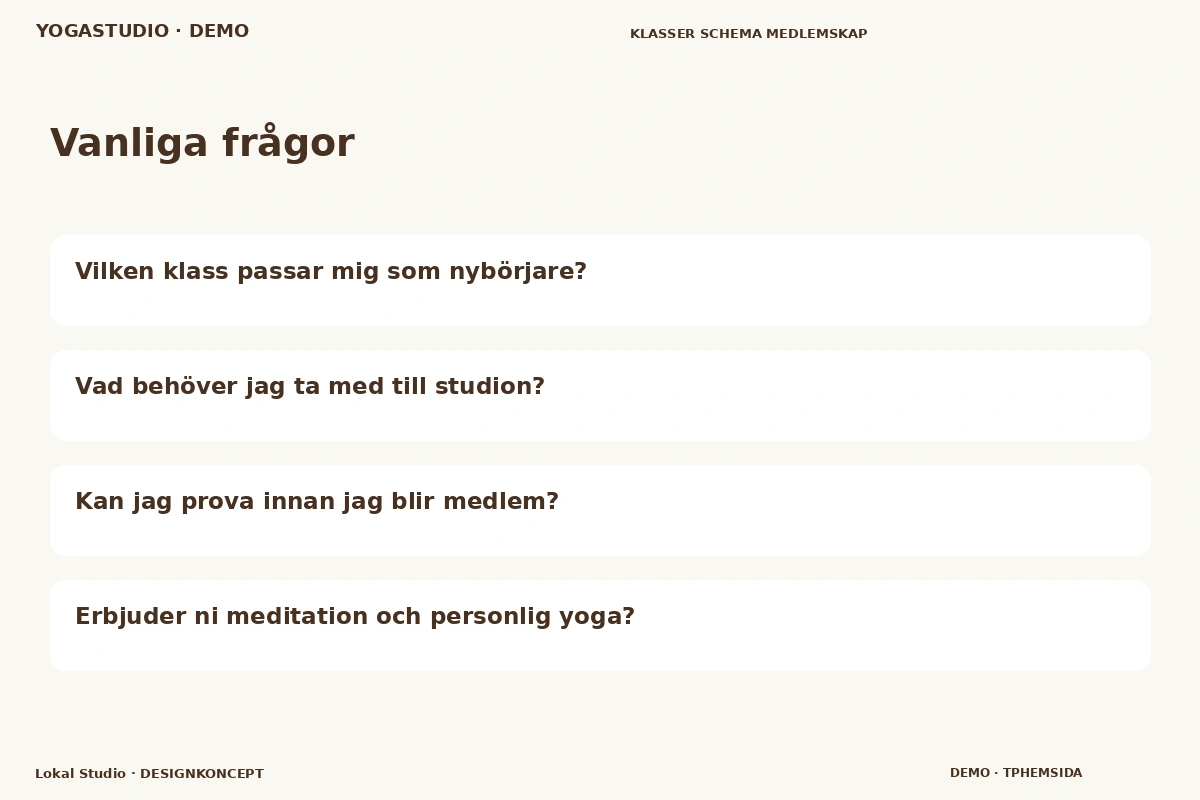 Lokal Studio – Vanliga frågor för yogastudio