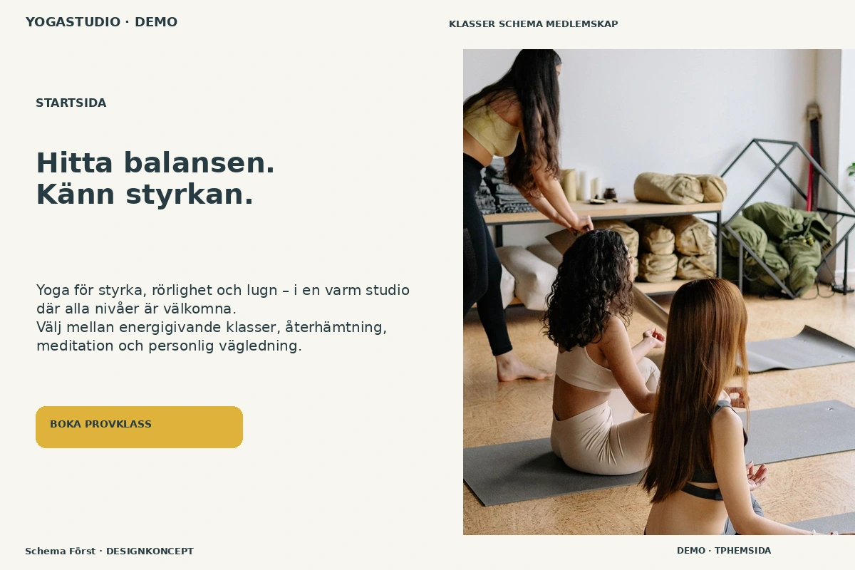 Schema Först – Startsida för yogastudio