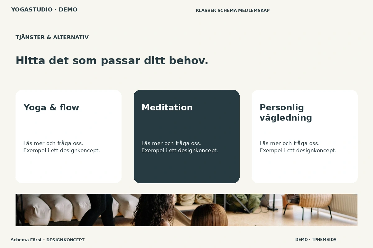 Schema Först – Tjänster & alternativ för yogastudio
