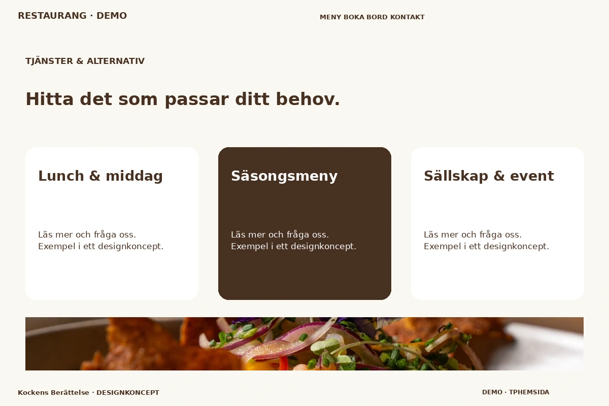 Kockens Berättelse – Tjänster & alternativ för restaurang
