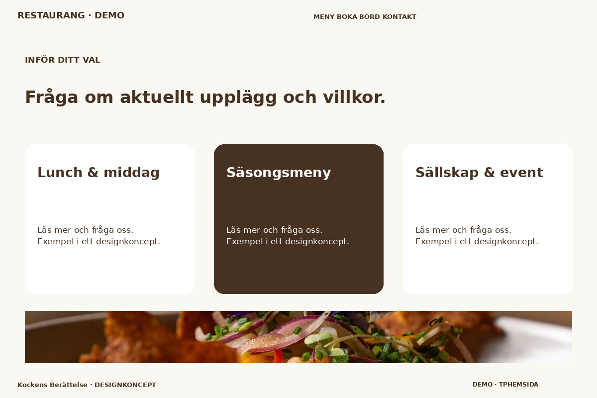 Kockens Berättelse – Alternativ & villkor för restaurang