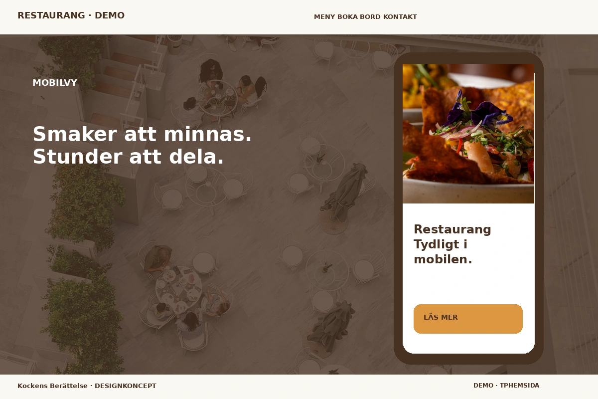 Kockens Berättelse – Mobilvy för restaurang