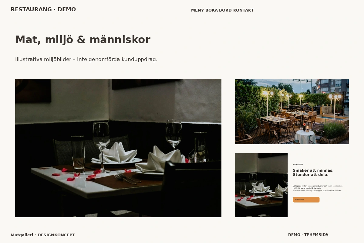 Matgalleri – Mat, miljö & människor för restaurang