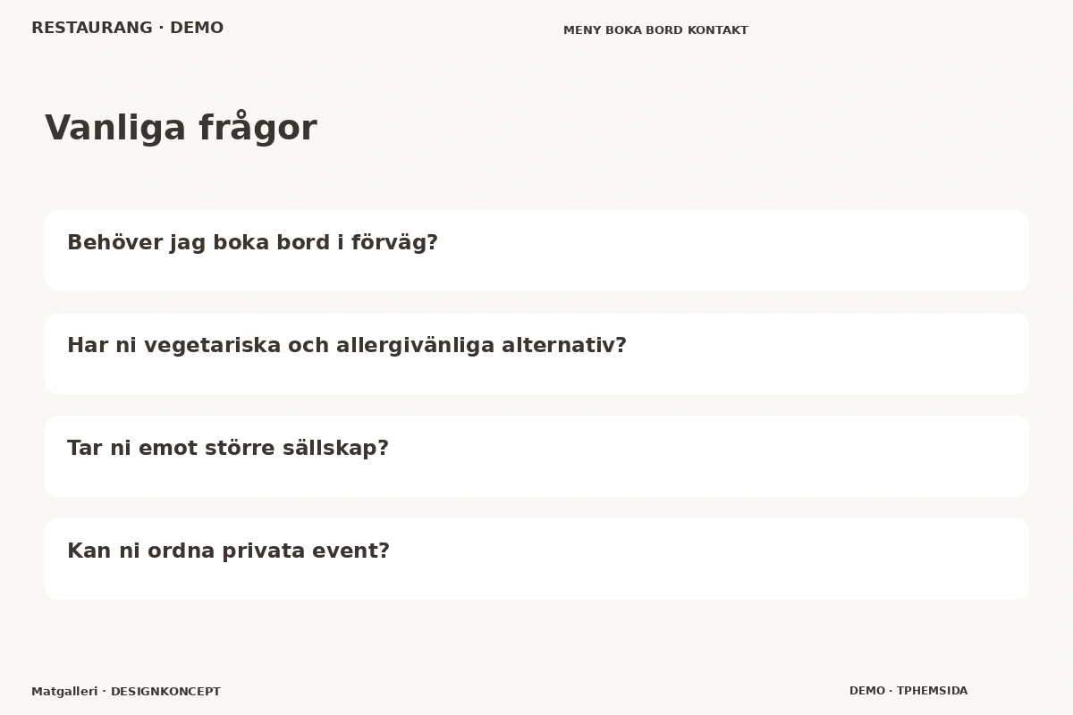 Matgalleri – Vanliga frågor för restaurang