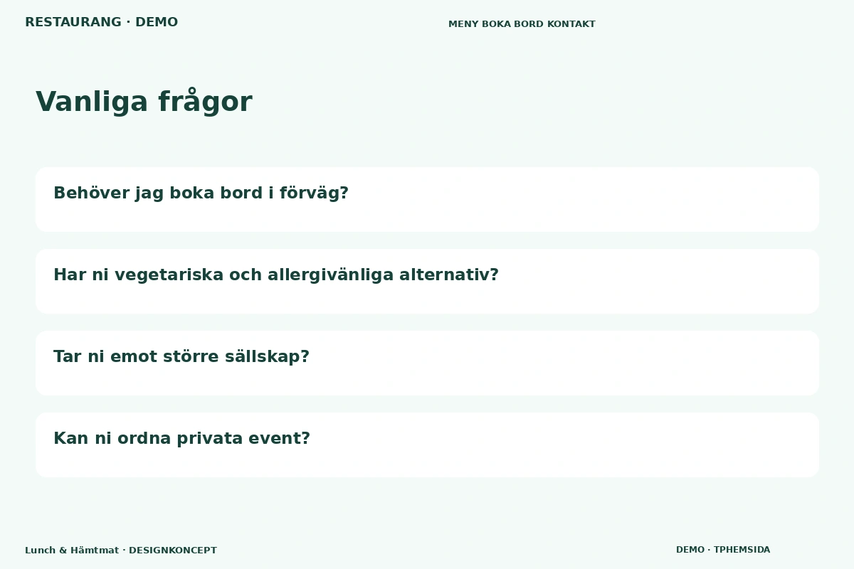 Lunch & Hämtmat – Vanliga frågor för restaurang