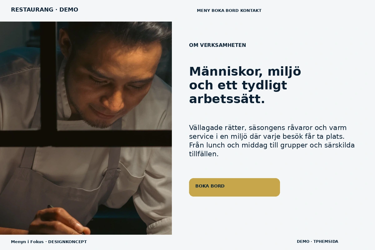 Menyn i Fokus – Om verksamheten för restaurang