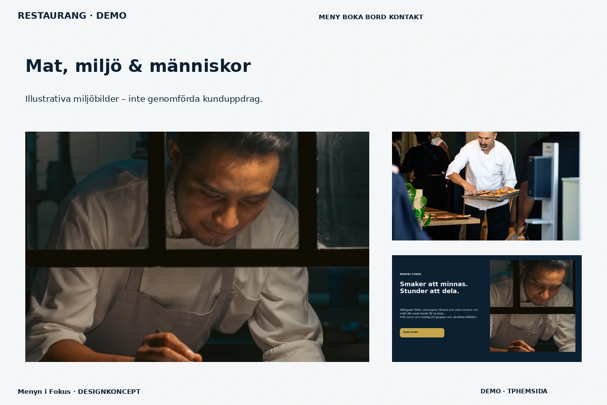 Menyn i Fokus – Mat, miljö & människor för restaurang