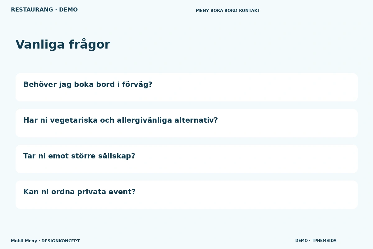 Mobil Meny – Vanliga frågor för restaurang