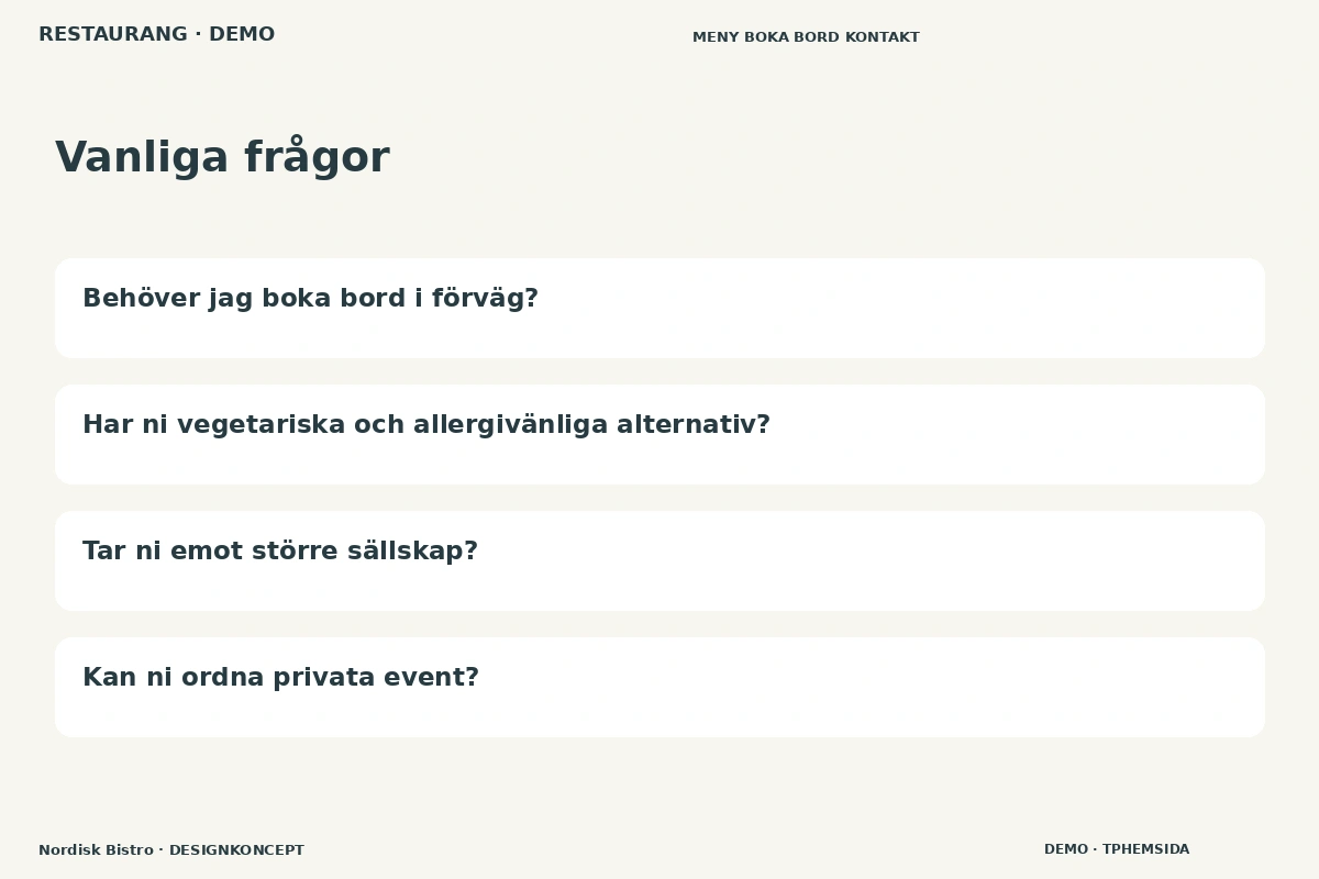 Nordisk Bistro – Vanliga frågor för restaurang