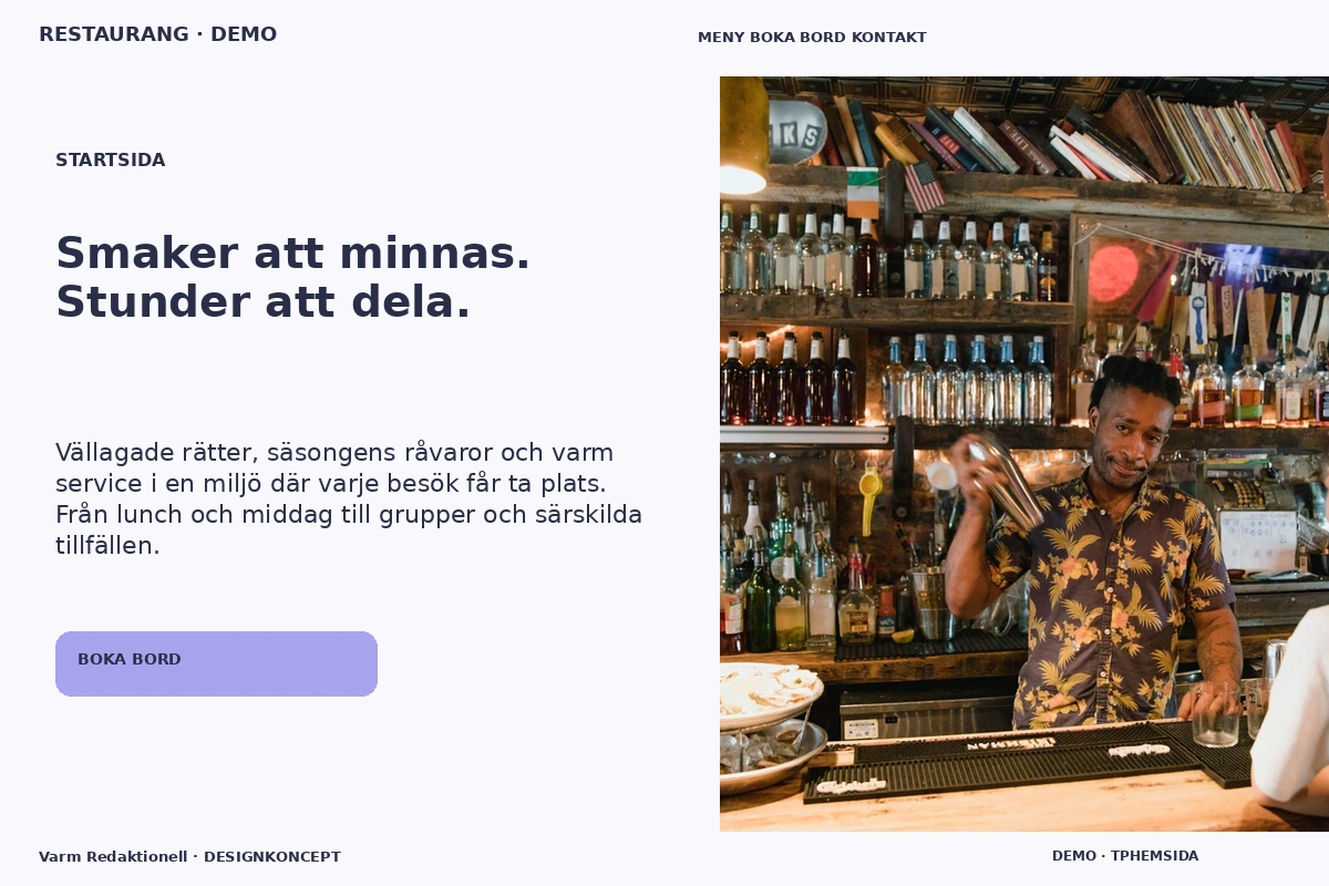 Varm Redaktionell – Startsida för restaurang
