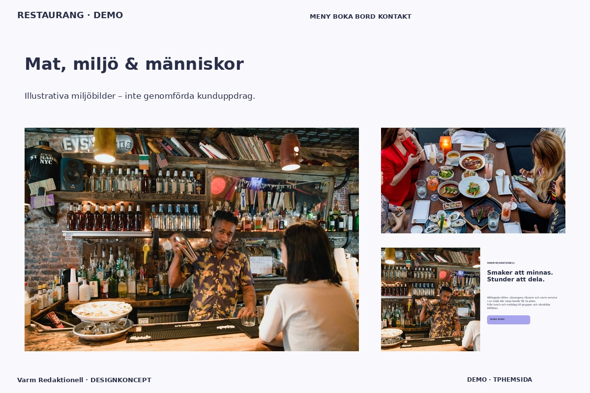 Varm Redaktionell – Mat, miljö & människor för restaurang