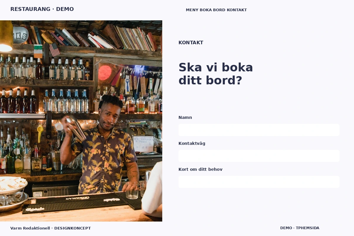 Varm Redaktionell – Kontakt för restaurang