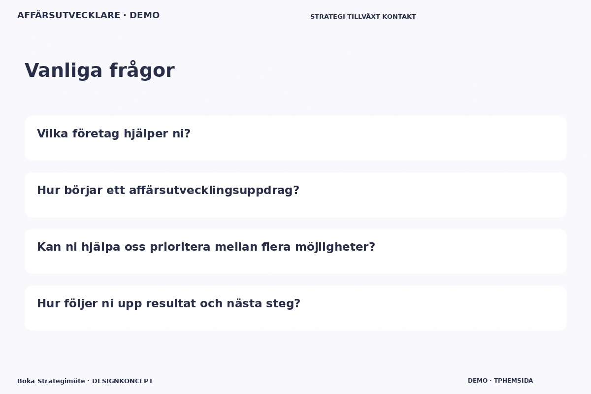 Boka Strategimöte – Vanliga frågor för affärsutvecklare