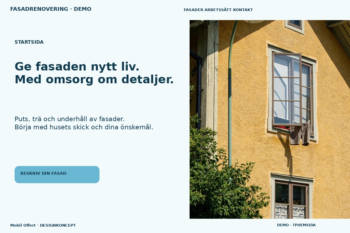 Mobil Offert – Startsida för fasadrenovering