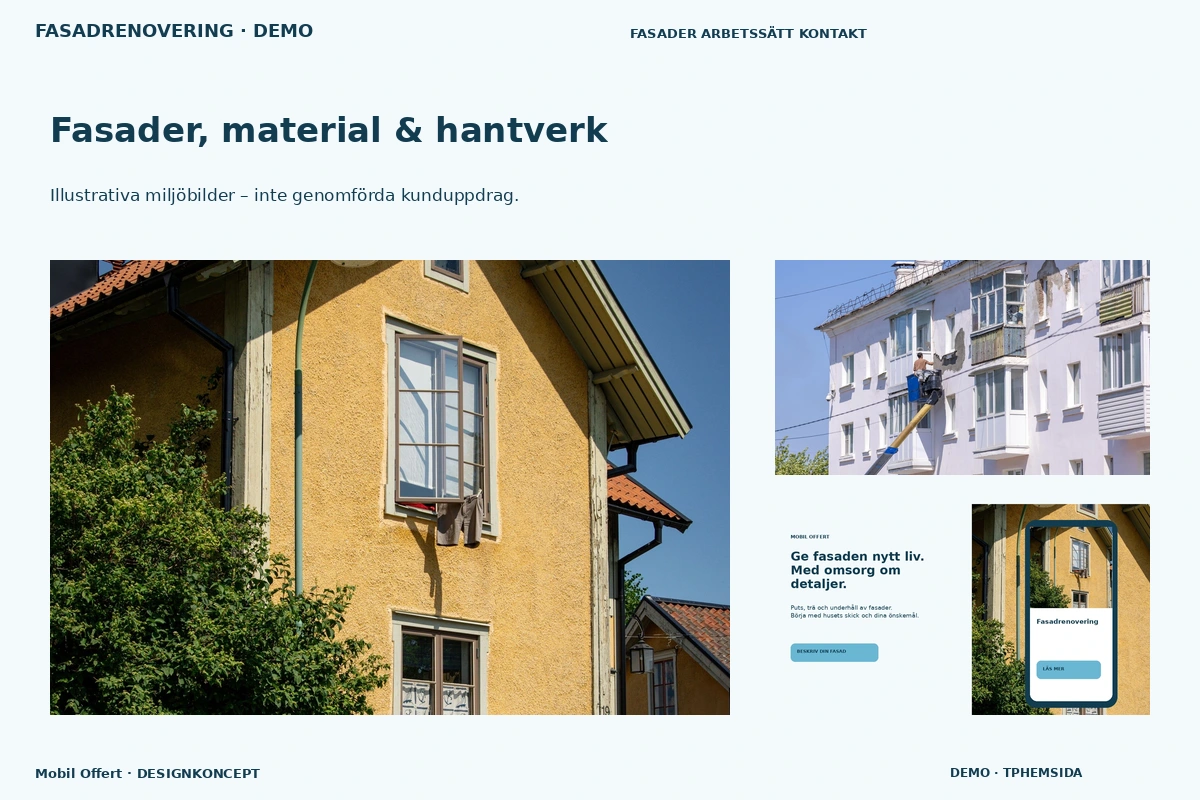 Mobil Offert – Fasader, material & hantverk för fasadrenovering