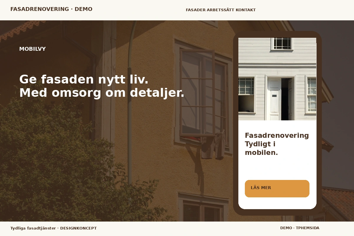 Tydliga fasadtjänster – Mobilvy för fasadrenovering
