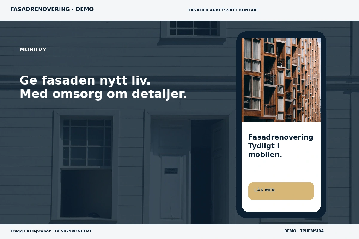 Trygg Entreprenör – Mobilvy för fasadrenovering