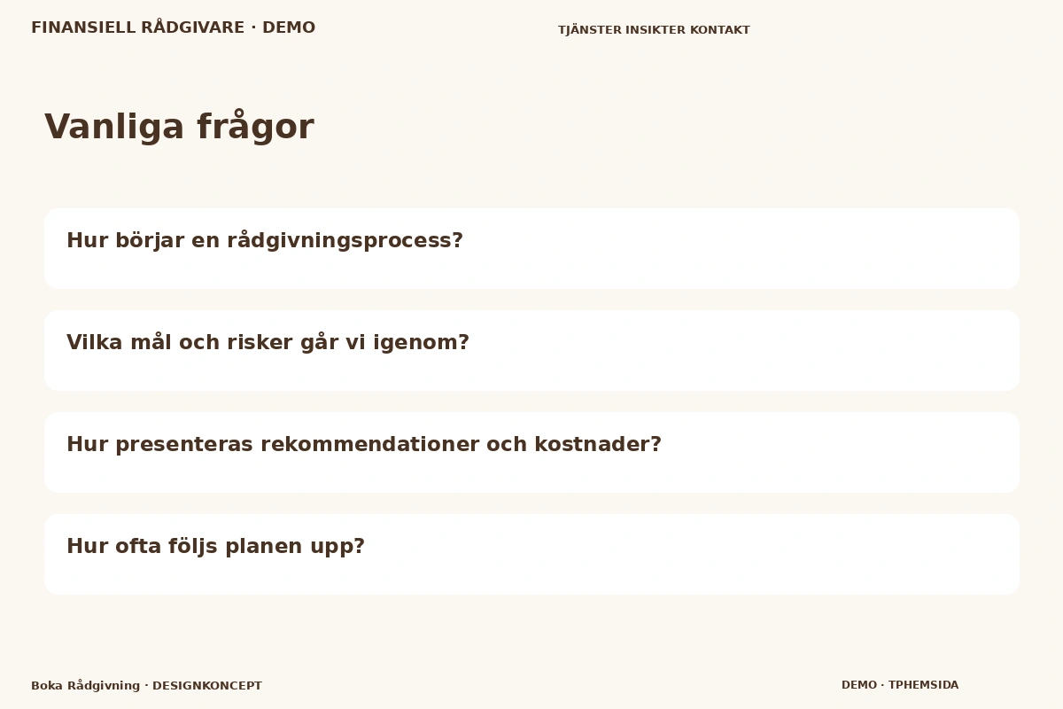 Boka Rådgivning – Vanliga frågor för finansiell rådgivare