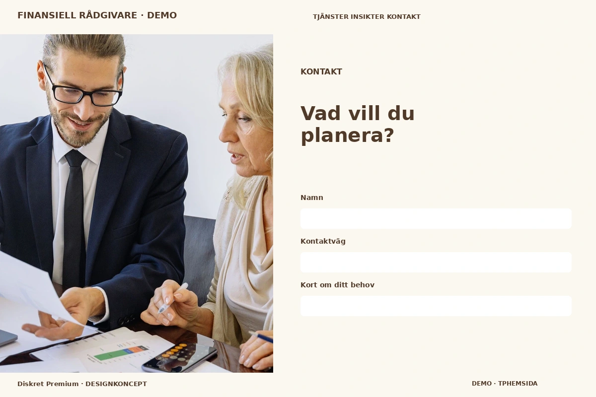 Diskret Premium – Kontakt för finansiell rådgivare
