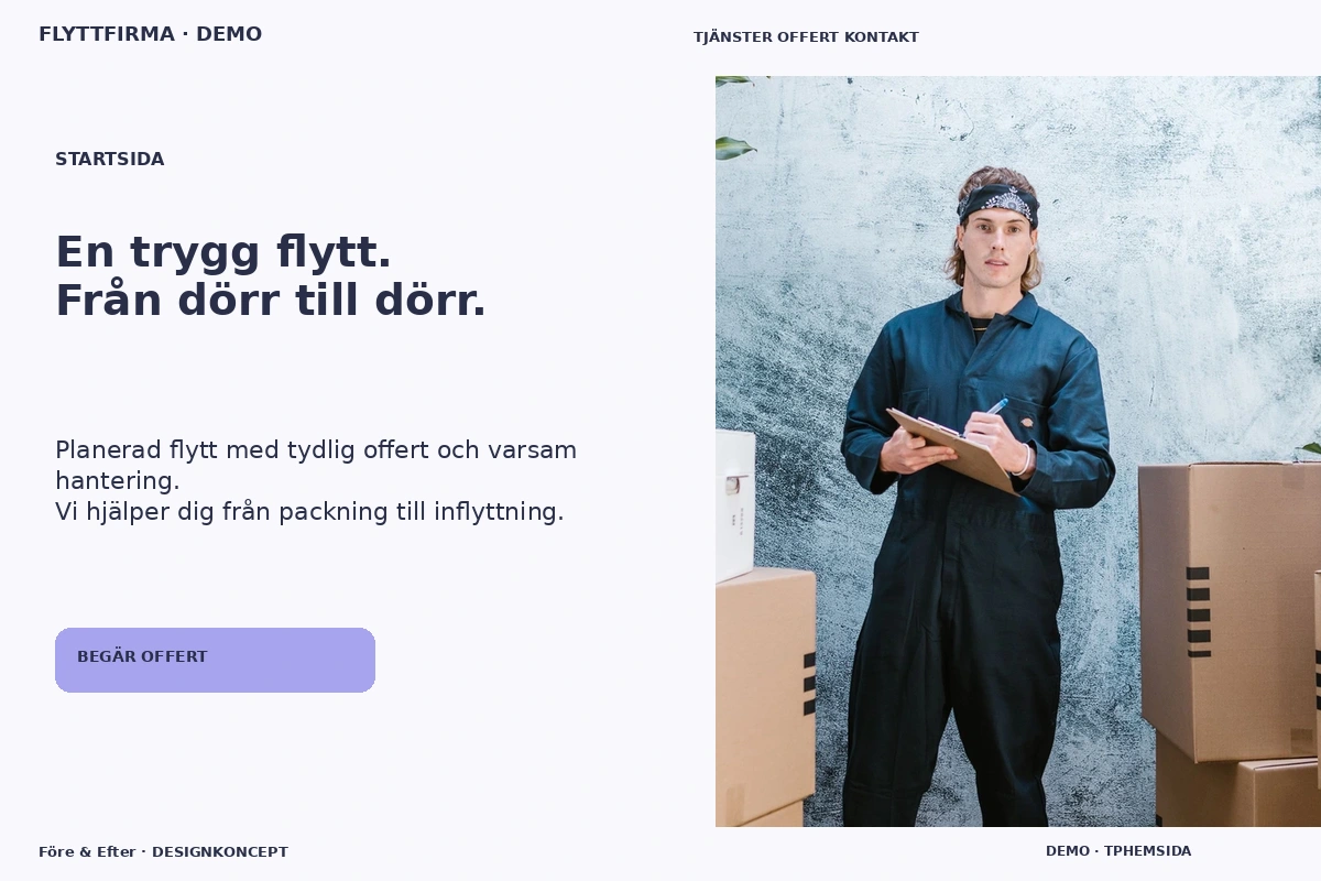 Före & Efter – Startsida för flyttfirma