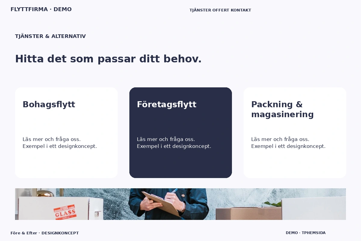 Före & Efter – Tjänster & alternativ för flyttfirma