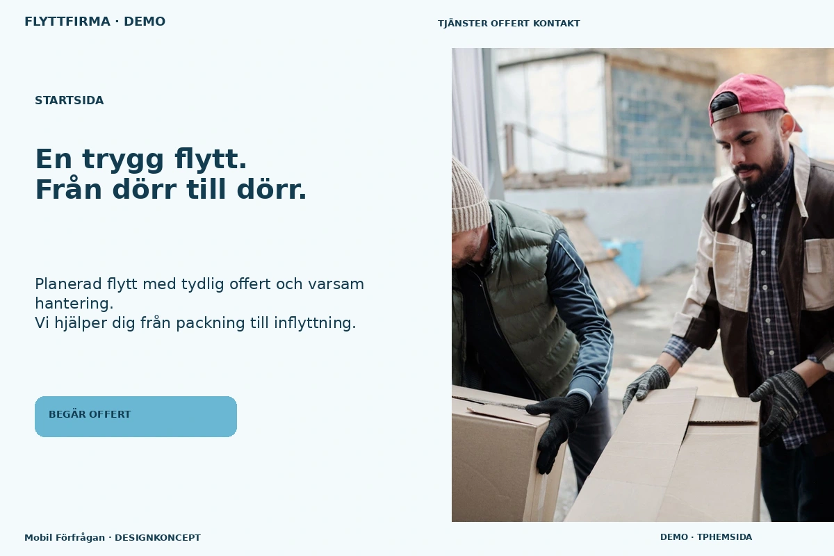 Mobil Förfrågan – Startsida för flyttfirma