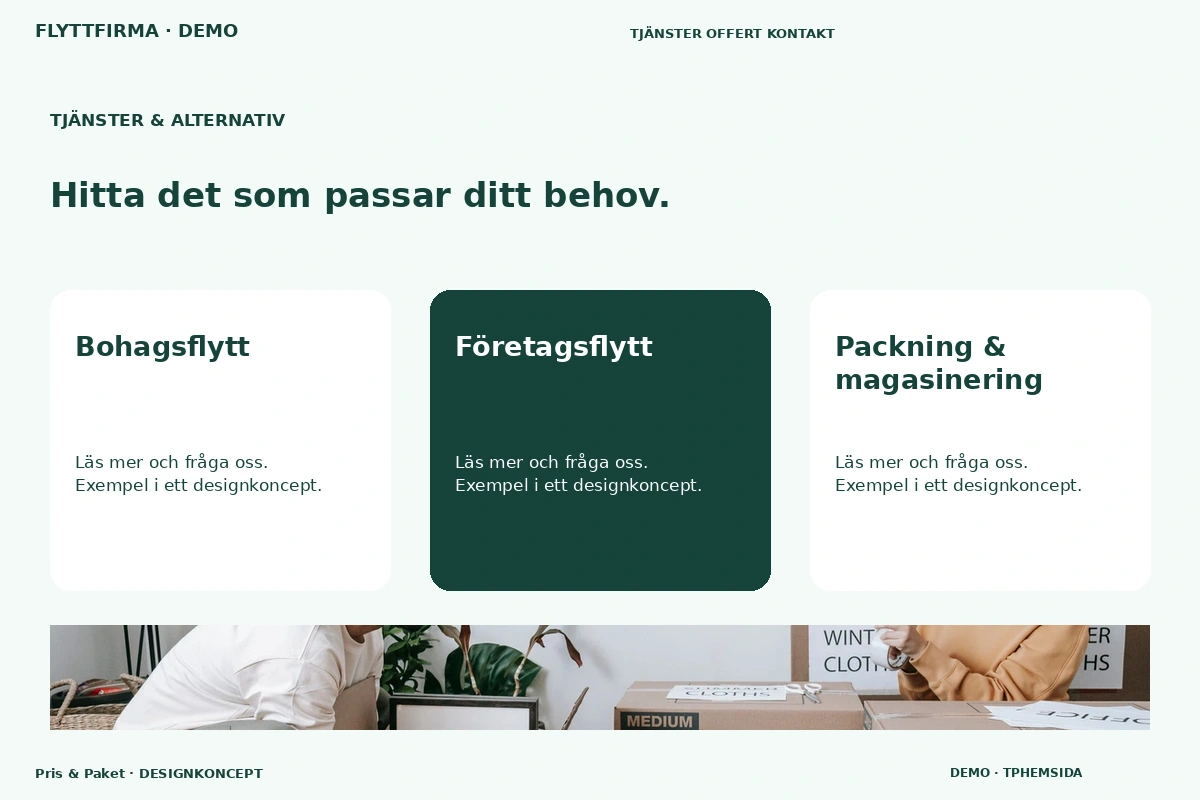 Pris & Paket – Tjänster & alternativ för flyttfirma
