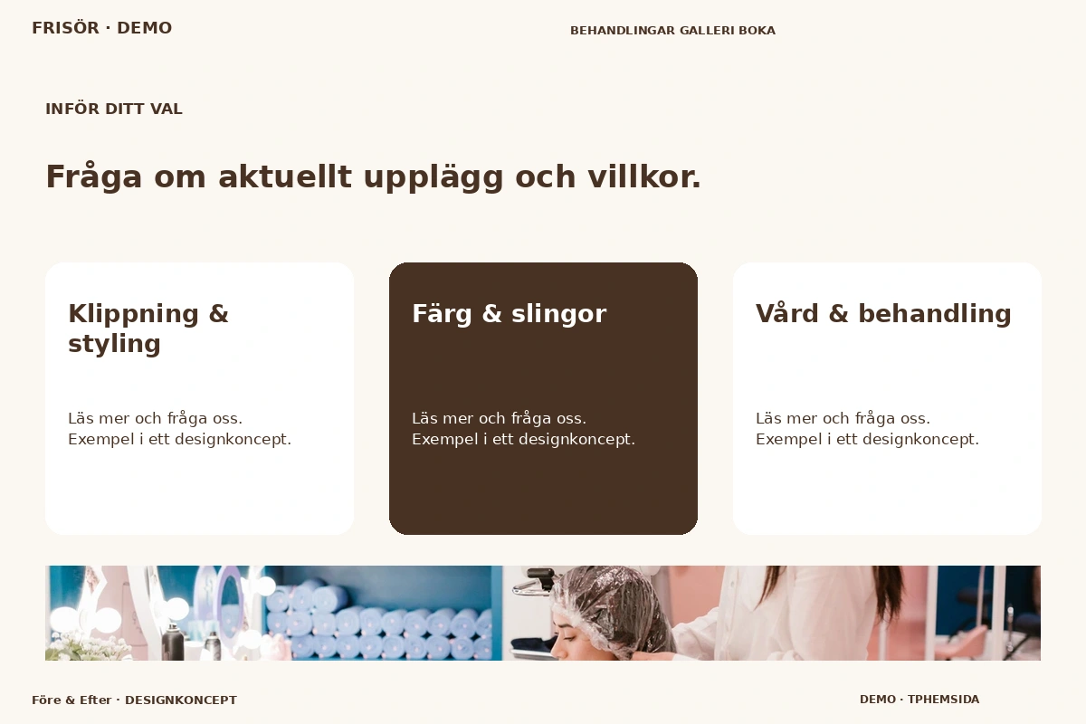 Före & Efter – Alternativ & villkor för frisör