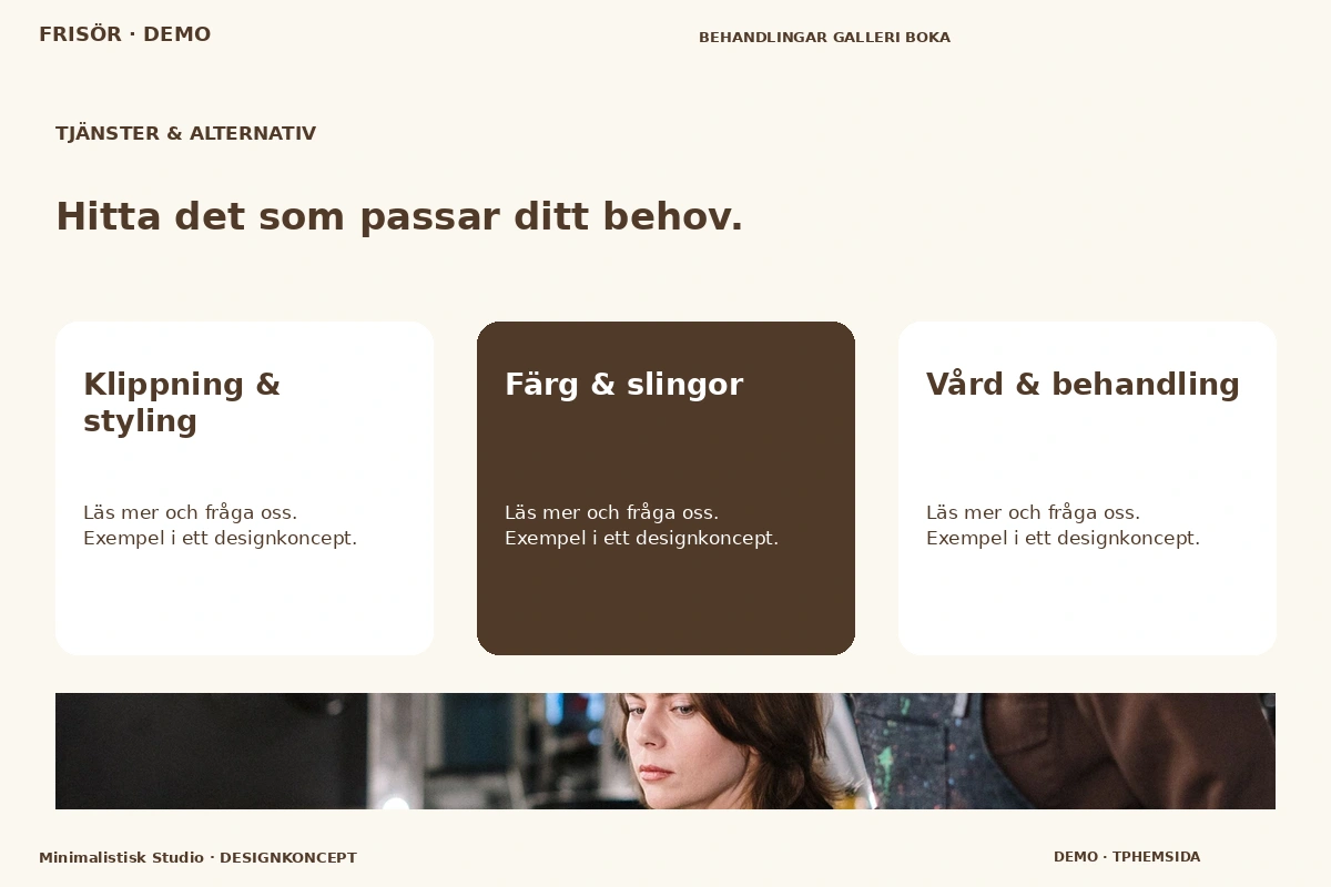 Minimalistisk Studio – Tjänster & alternativ för frisör