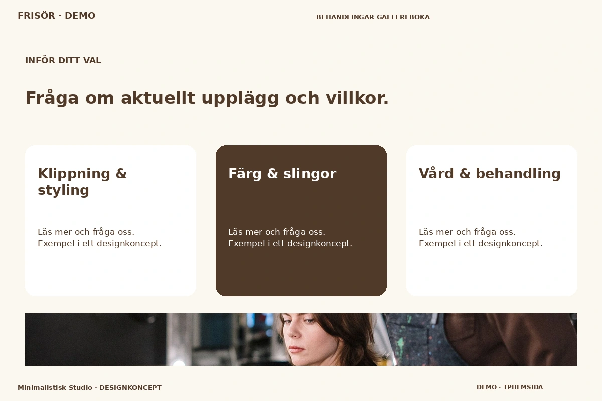 Minimalistisk Studio – Alternativ & villkor för frisör