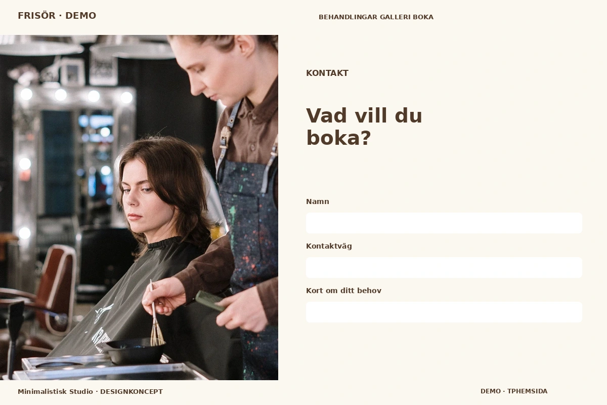 Minimalistisk Studio – Kontakt för frisör