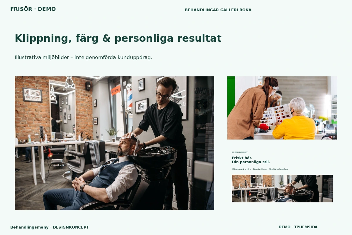 Behandlingsmeny – Klippning, färg & personliga resultat för frisör